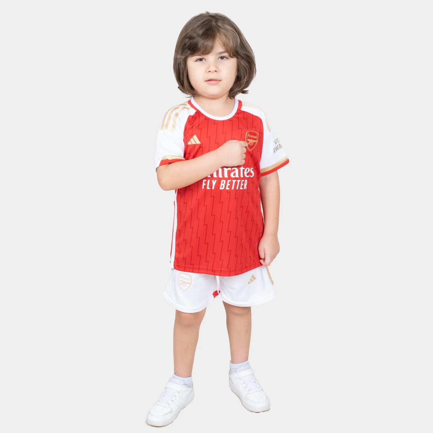 Arsenal Kids Kit Home Season 23/24 Designed By Mitani Store , Regular Fit Jersey Short Sleeves And Round Neck Collar In Red Color