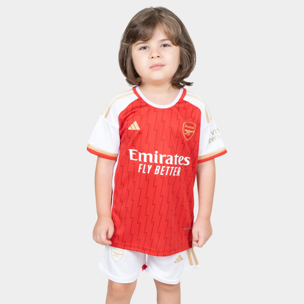 Arsenal Kids Kit Home Season 23/24 Designed By Mitani Store , Regular Fit Jersey Short Sleeves And Round Neck Collar In Red Color