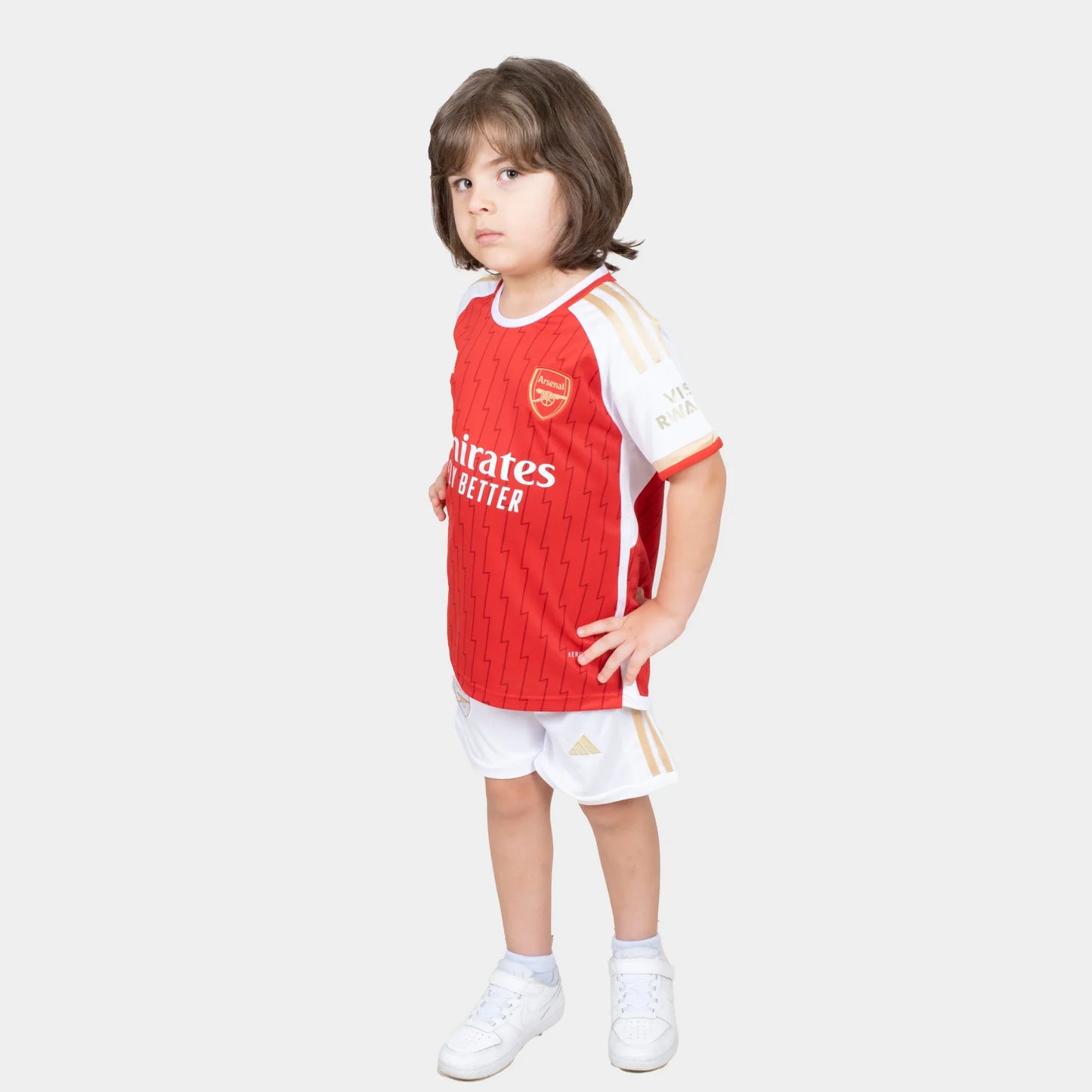 Arsenal Kids Kit Home Season 23/24 Designed By Mitani Store , Regular Fit Jersey Short Sleeves And Round Neck Collar In Red Color