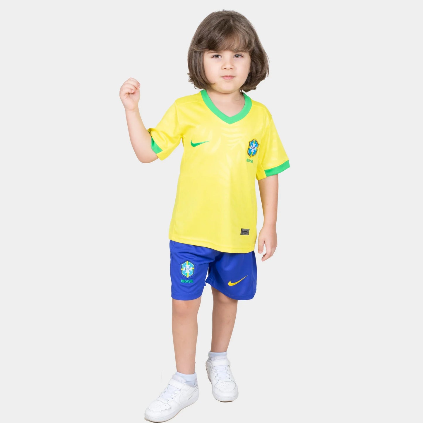 Brazil Kids Kit Home Season 23/24 Designed By Mitani Store , Regular Fit Jersey Short Sleeves And V-Neck Collar In Yellow Color