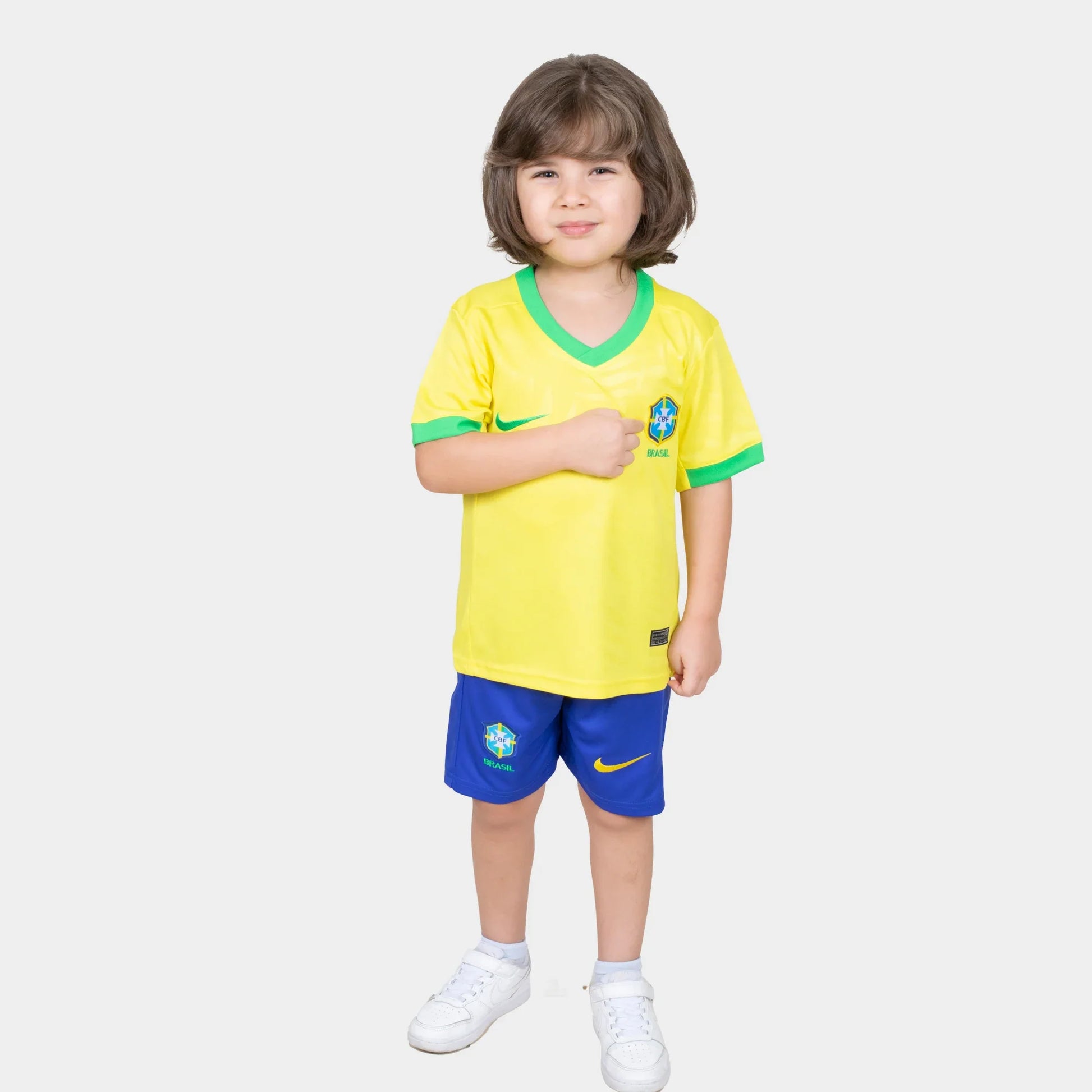 Brazil Kids Kit Home Season 23/24 Designed By Mitani Store , Regular Fit Jersey Short Sleeves And V-Neck Collar In Yellow Color