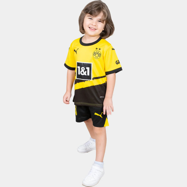 Borussia Dortmund Kids Kit Home Season 23/24 Designed By Mitani Store , Regular Fit Jersey Short Sleeves And Round Neck Collar In Yellow Color