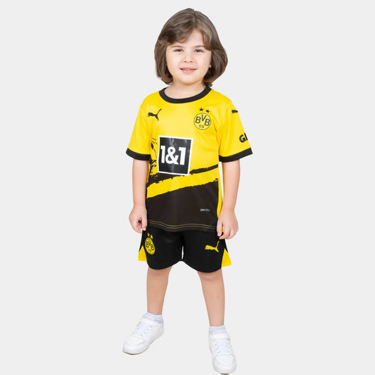 Borussia Dortmund Kids Kit Home Season 23/24 Designed By Mitani Store , Regular Fit Jersey Short Sleeves And Round Neck Collar In Yellow Color