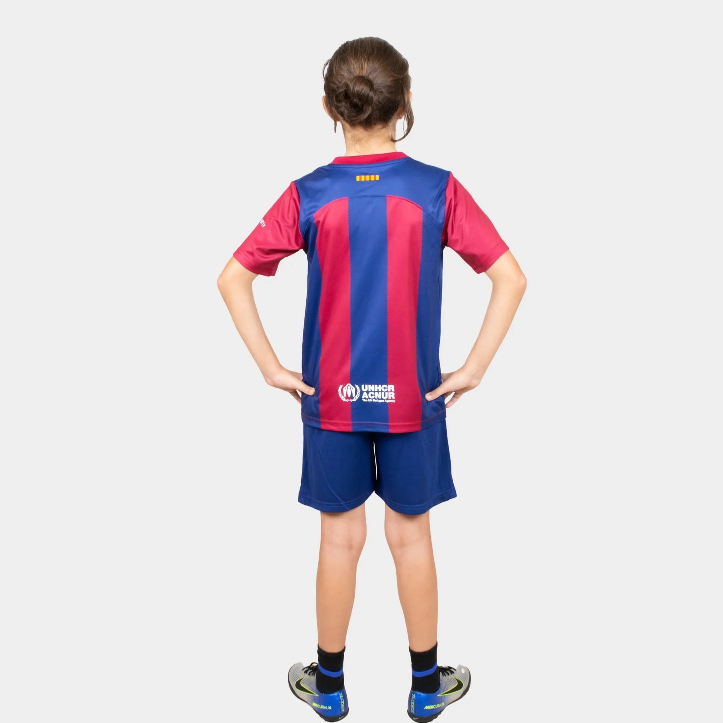 Barcelona Kids Kit Home Season 23/24 Designed By Mitani Store , Regular Fit Jersey Short Sleeves And Round Neck Collar In Blue And Red Color