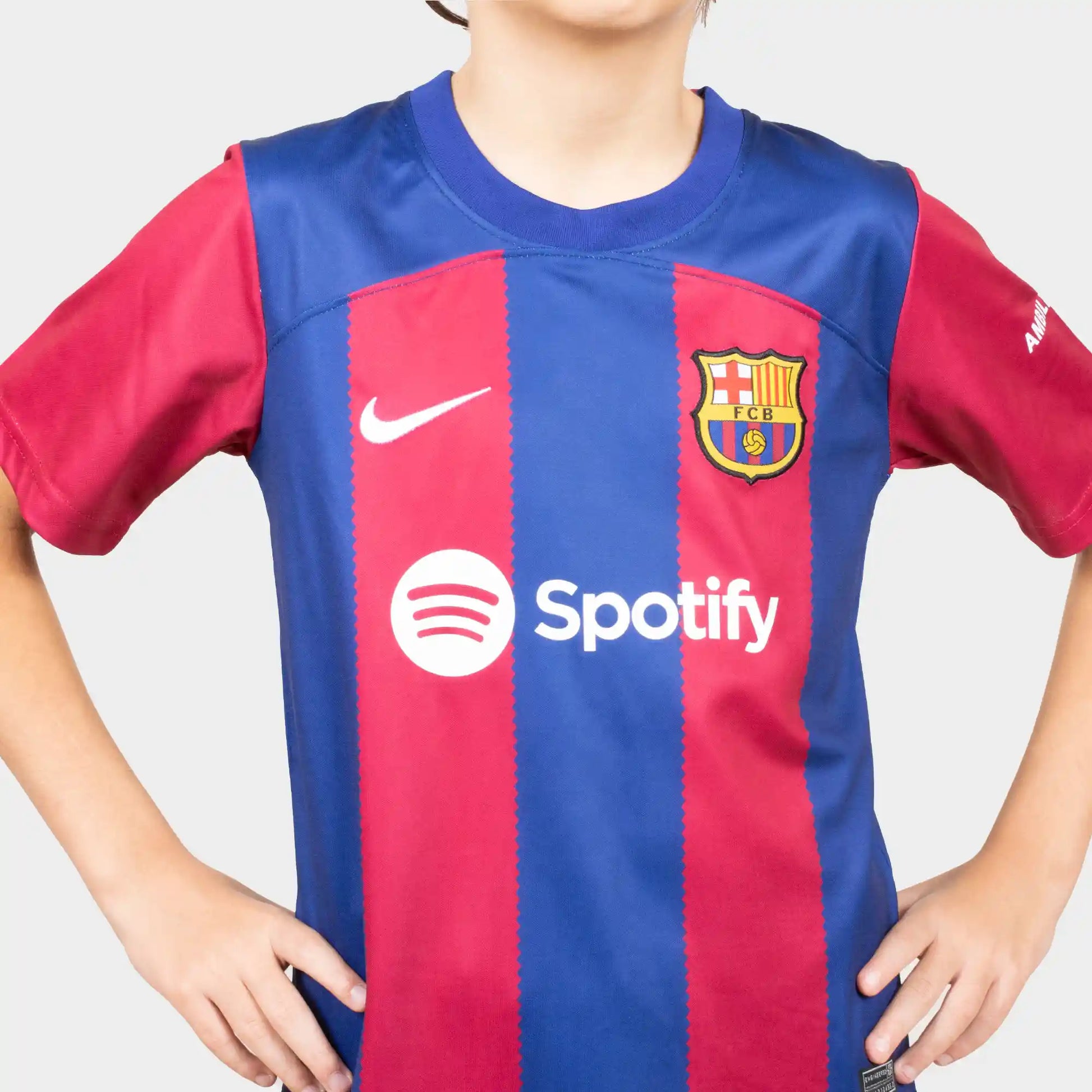 Barcelona Kids Kit Home Season 23/24 Designed By Mitani Store , Regular Fit Jersey Short Sleeves And Round Neck Collar In Blue And Red Color