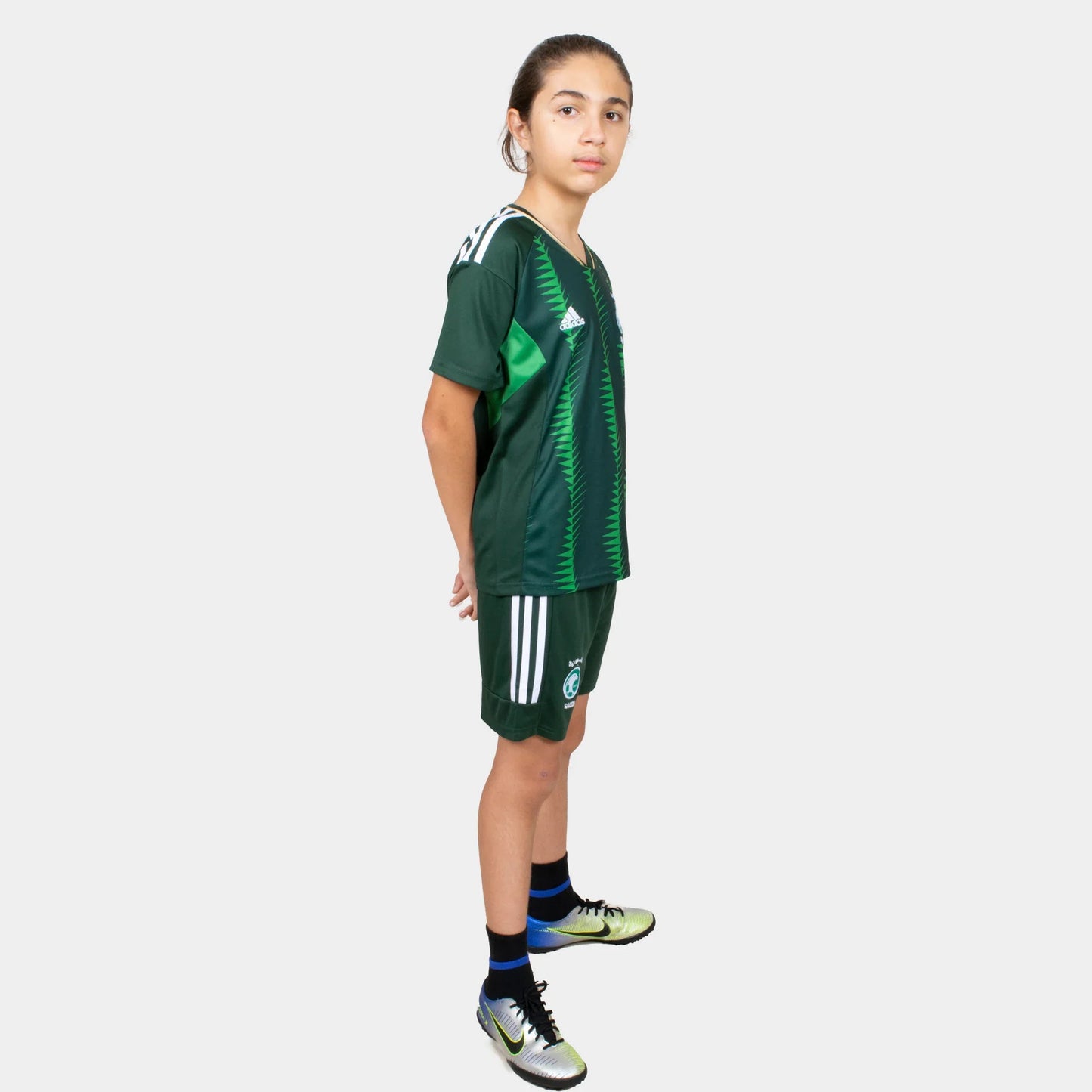 Ksa Kids Kit Home Season 23/24 Designed By Mitani Store , Regular Fit Jersey Short Sleeves And V-Neck Collar In Green Color