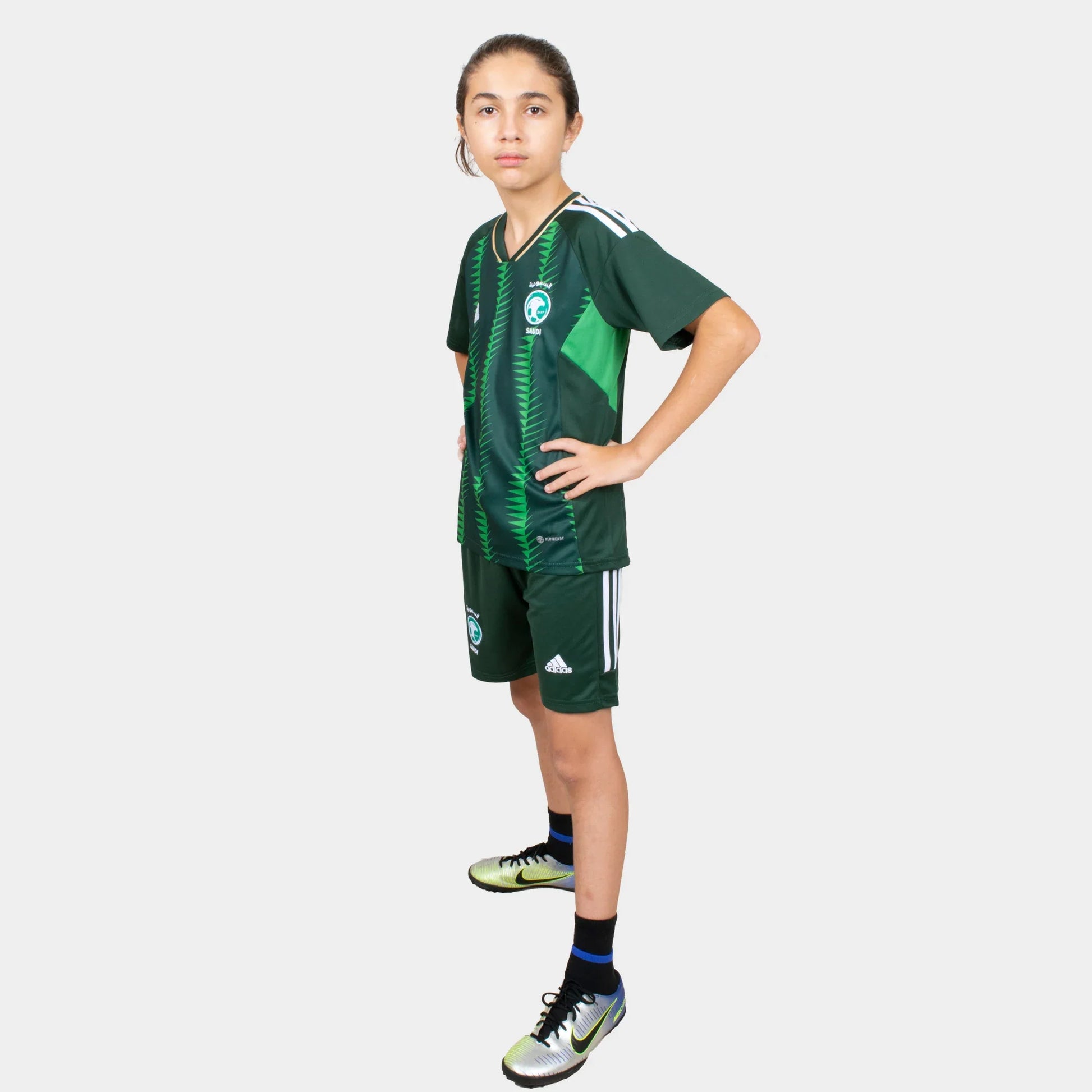 Ksa Kids Kit Home Season 23/24 Designed By Mitani Store , Regular Fit Jersey Short Sleeves And V-Neck Collar In Green Color