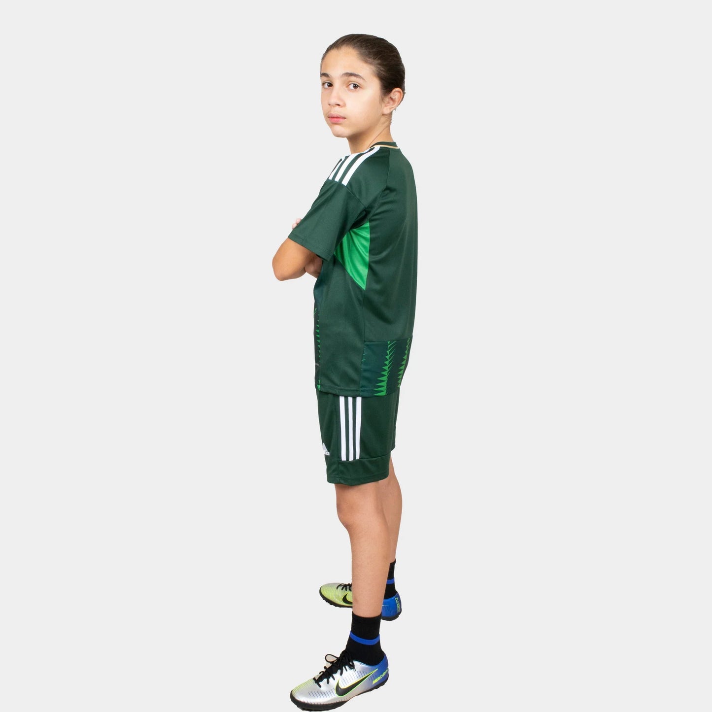 Ksa Kids Kit Home Season 23/24 Designed By Mitani Store , Regular Fit Jersey Short Sleeves And V-Neck Collar In Green Color