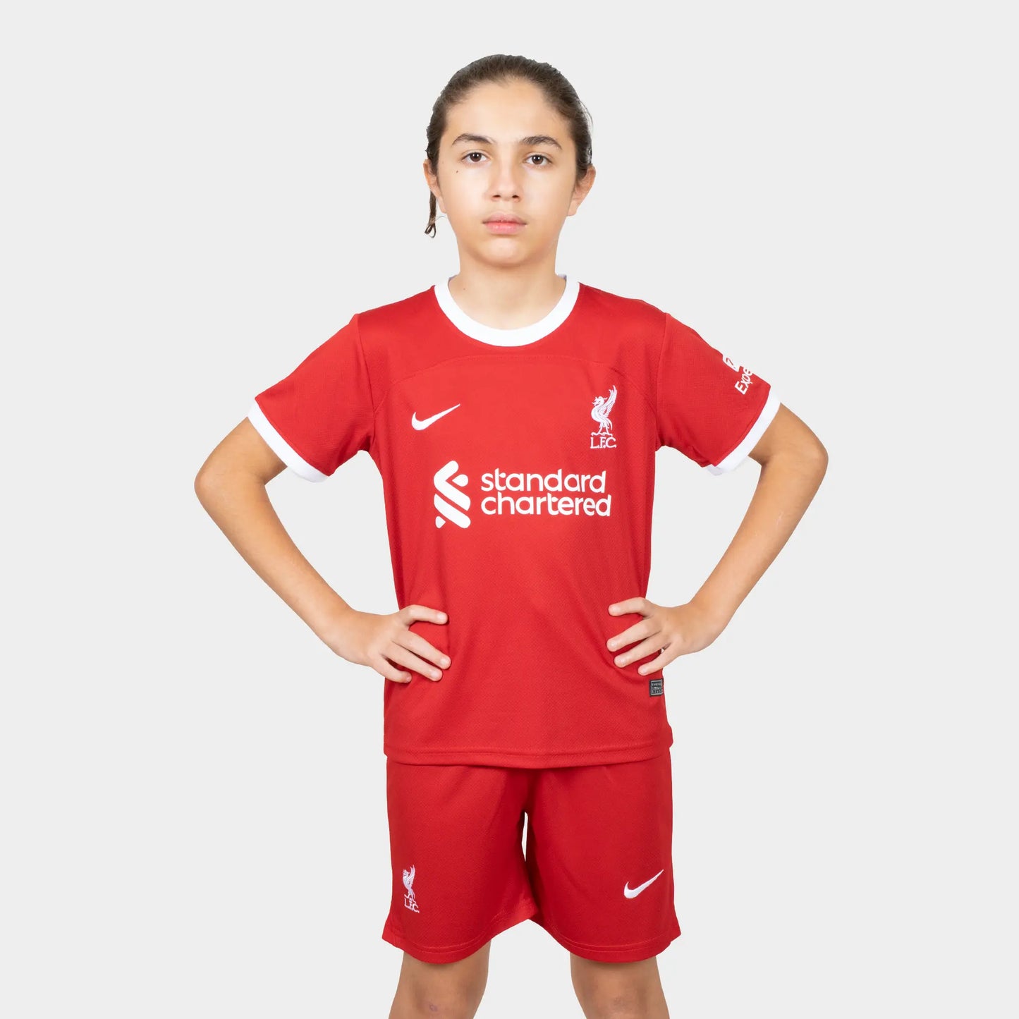 Liverpool Kids Kit Home Season 23/24 Designed By Mitani Store , Regular Fit Jersey Short Sleeves And Round Neck Collar In Red Color